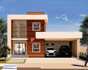 V-409| Modern Duplex Bungalow with Loft, 4 Bedroom, 4.5 bath, Tiny home plan, flat terrace roof one story house design flatdeck