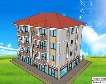 B-575| 4 Storey residential commercial buildingdesign: 7 Shops & 6 apartment (Digital PDF)