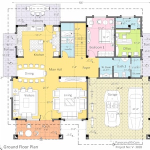 V-382-B|5BR Modern Custom 4 Bedroom with 5 Bath, 2 Living and 2 car garage, blueprint two story House Plans, cottage home Plans.