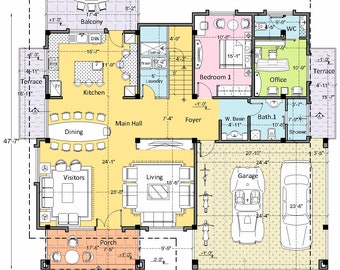 V-382B| Deluxe modern 5 6 bedroom house floor plans, architectural design floorplans custom 5 Bed with 3.5 Bath 2 living 2 car port.