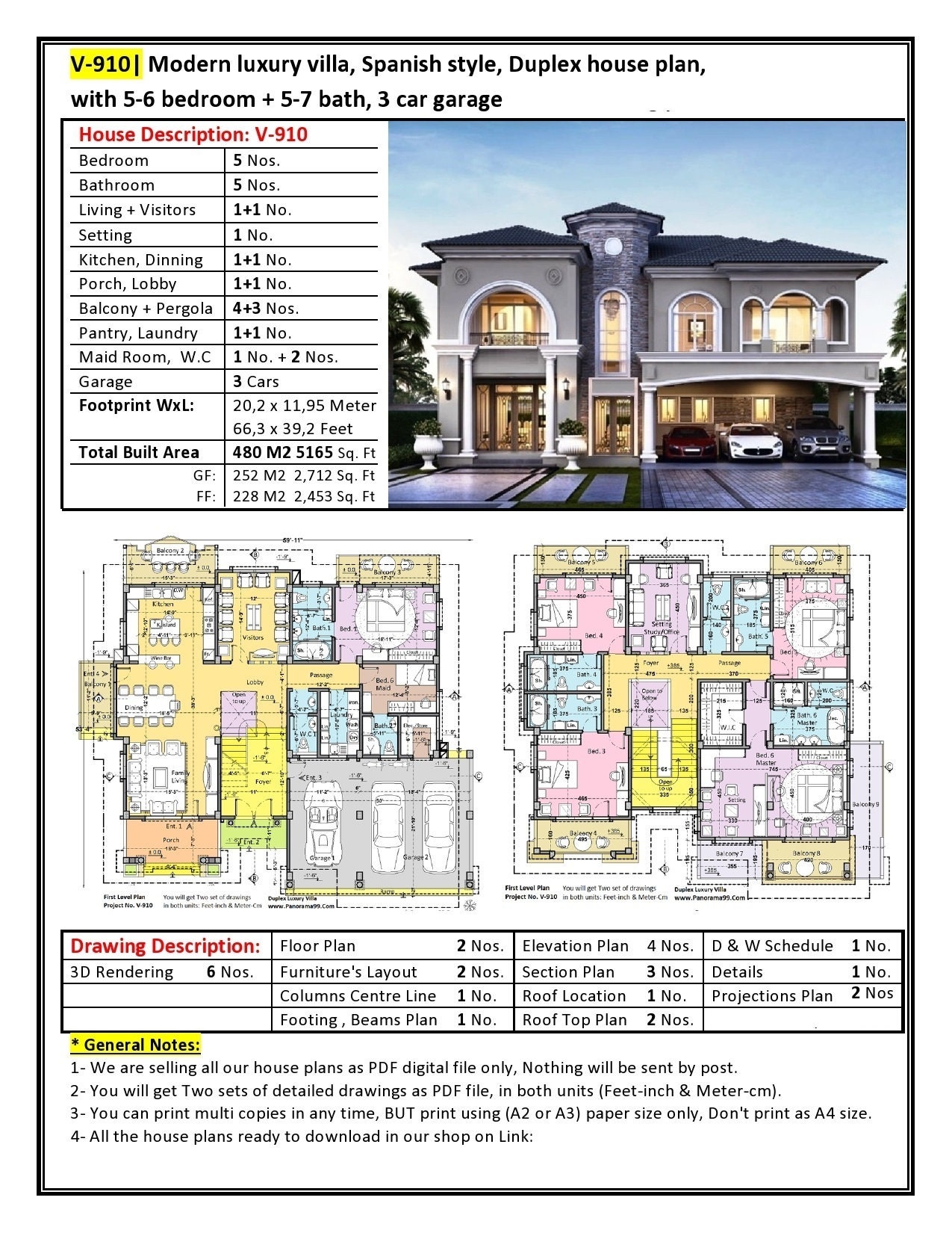 V-910| Plattegrond moderne luxe villa: 5 slaapkamers, 4 woonkamers, 3  auto's | Plattegrond duplexwoning - Etsy België, image size:1275x1650