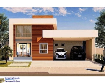V-407| Modern Bungalow House Plan: 3 Bedroom, 2 Bath, cabin Digital PDF files