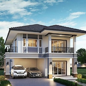 V-387| Modern Duplex House Plan: 3 Bed, 3 Family, 2 Car Garage, open kitchen tiny house