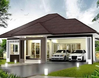 V-386| Modern Cottage House Plan, 3 Bedroom, Tiny Bungalow Digital Blueprint