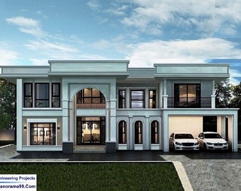 V-634 Africa| # blueprints Modern house Plans | # two floors Home with terrace roof, flat deck,  Duplex home design