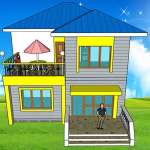 V-476 | Planta de casa moderna de dois andares com 4 quartos e 4 salas de estar (9 x 12 metros)