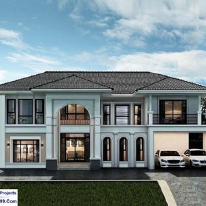 V-725# blauwdrukken moderne plannen | luxe huisplattegronden, blauwdrukken plattegronden met twee verdiepingen, huisontwerp