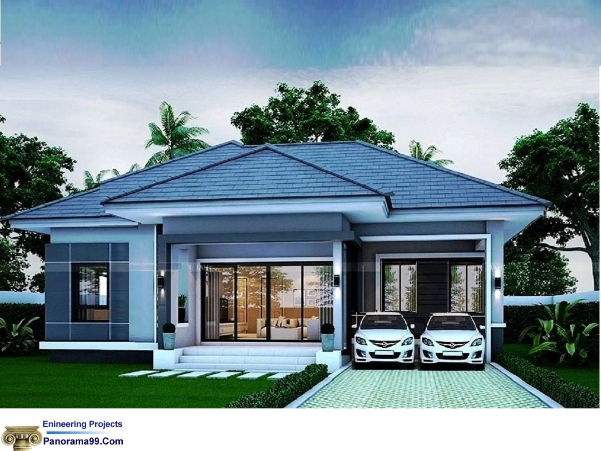 V-405| Modern One story house Plan, 3 bedroom, 2 bathroom with two car garage, tiny house plan, Bungalow blueprints floor plan, Ranch