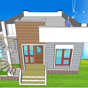 V-44| Plattegrond van een klein huis | Modern bungalowhuis | Blauwdruk huisplan.