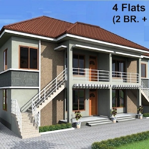 B-748| Plans de construction de duplex | Immeuble de copropriétés : 4 appartements, 2 chambres.