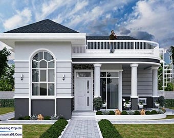 V-485| 36x36 Modern Tiny House Plan: 3 Bedroom Bungalow Blueprints.