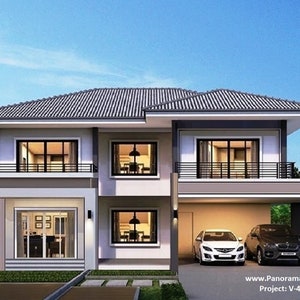 V-439| Blueprint Two story house plan, European modern design, Luxury duplex villa|, 4 bedroom with 5 bathroom,