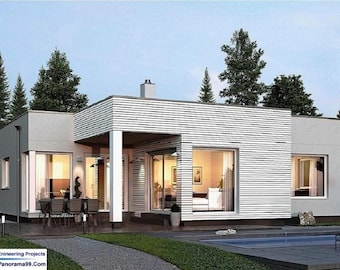 V-533| Modern Bungalow 3 Bedroom. 3 bathrooms House Plan |Flat Roof Design