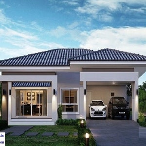 V-391| Bungalow 3 bedroom, 2.5 bath, Granny&#39;s House Tiny Home one story Contemporary house Floor Plan Cabin hip roof house, Gable roof home