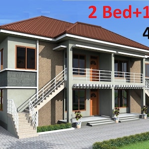 B-748 Rainbow| Duplex Building apartments, with 4 Flat, each 2 Bed + 1 Bath., Two story small building plans Blueprints residential building