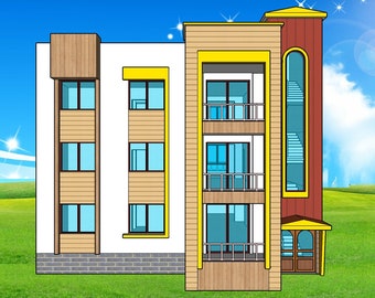 B-733 | Modern building apartments, Three story residential building, Custom building apartment Plans, 3 Flats with 4 bedroom + 2.5 bath.