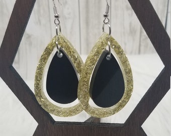 Custom, Handmade, Double Oval, Glitter & Mica Powder Earrings!