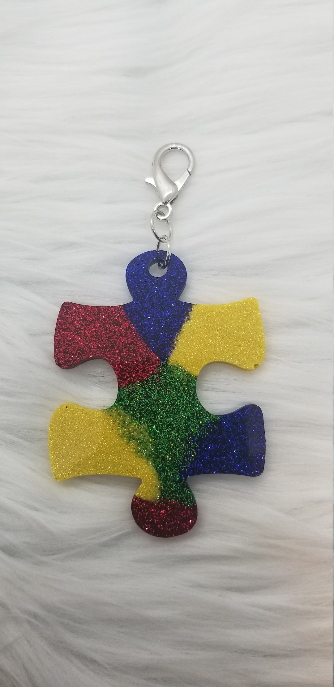 Autism Support Key Chain Puzzle Piece Multicolored Glitter - Etsy
