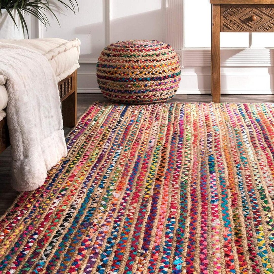 Large Indian Rug Bohemian Boho Cotton Jute Chindi Rug Cotton Area Rug ...