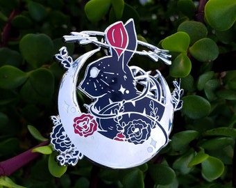 Rabbit Dearly Departed 2" Hard Enamel Pin, Celestial Bunny Pin, Rabbit Moon Pin, Witchy Pins