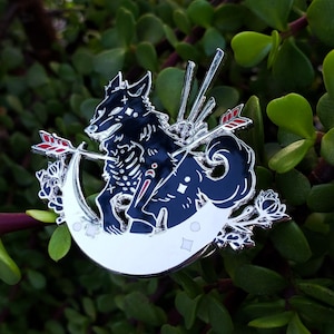 Wolf Dearly Departed 2" Hard Enamel Pin, Celestial Wolf Pin, Wolf Moon Pin, Witchy Pins