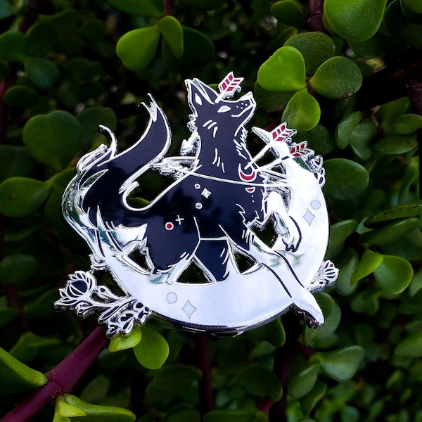 Fox Dearly Departed 2" Hard Enamel Pin, Celestial Fox Pin, Fox Moon Pin, Witchy Pins