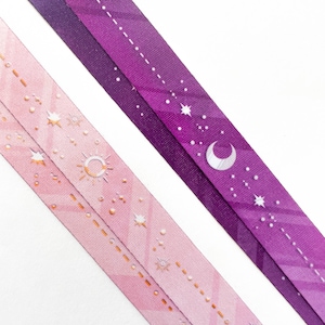 Sun & Moon Lanyard, Double-sided, Reversible, Pink and Purple Celestial Keychain, Fabric Badge Holder, 17in (43.18 cm) strap