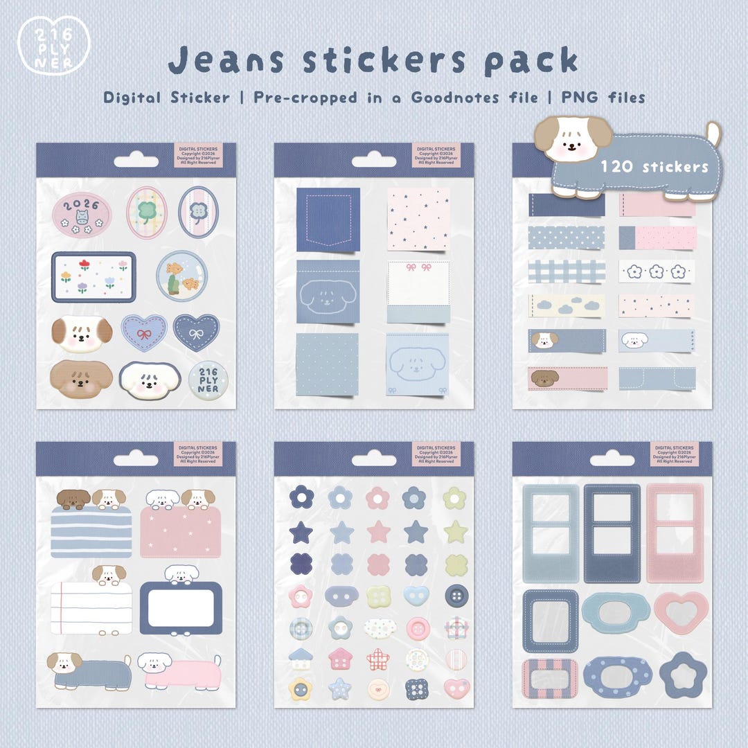 Jeans Sticker Design Jeans Digital Stickers Pack | 120 Denim Pre-cropped Sticker for ...
