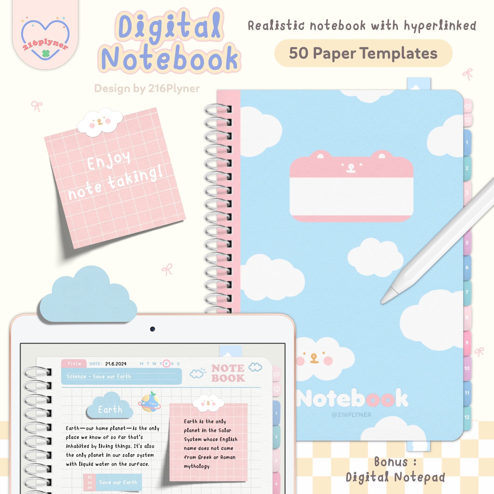 デジタル ノートブック | メモを取るためのデジタル ノート テンプレート | ノートブック テンプレート | iPad ノートブック |  Goodnotes ノートブック + ステッカー パック - Etsy 日本