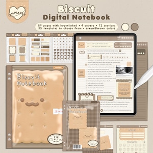 Cuaderno digital Biscuit / Plantillas de notas de estudio Kawaii con hipervínculos para Goodnotes y Notability