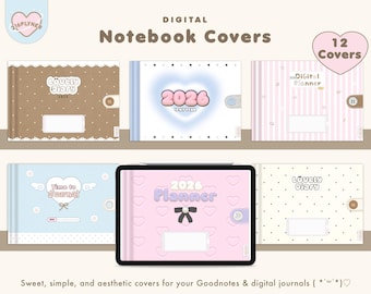 12 Digital Notebook Covers, Landscape, Planner Covers, Goodnotes & Notability , Note-taking template