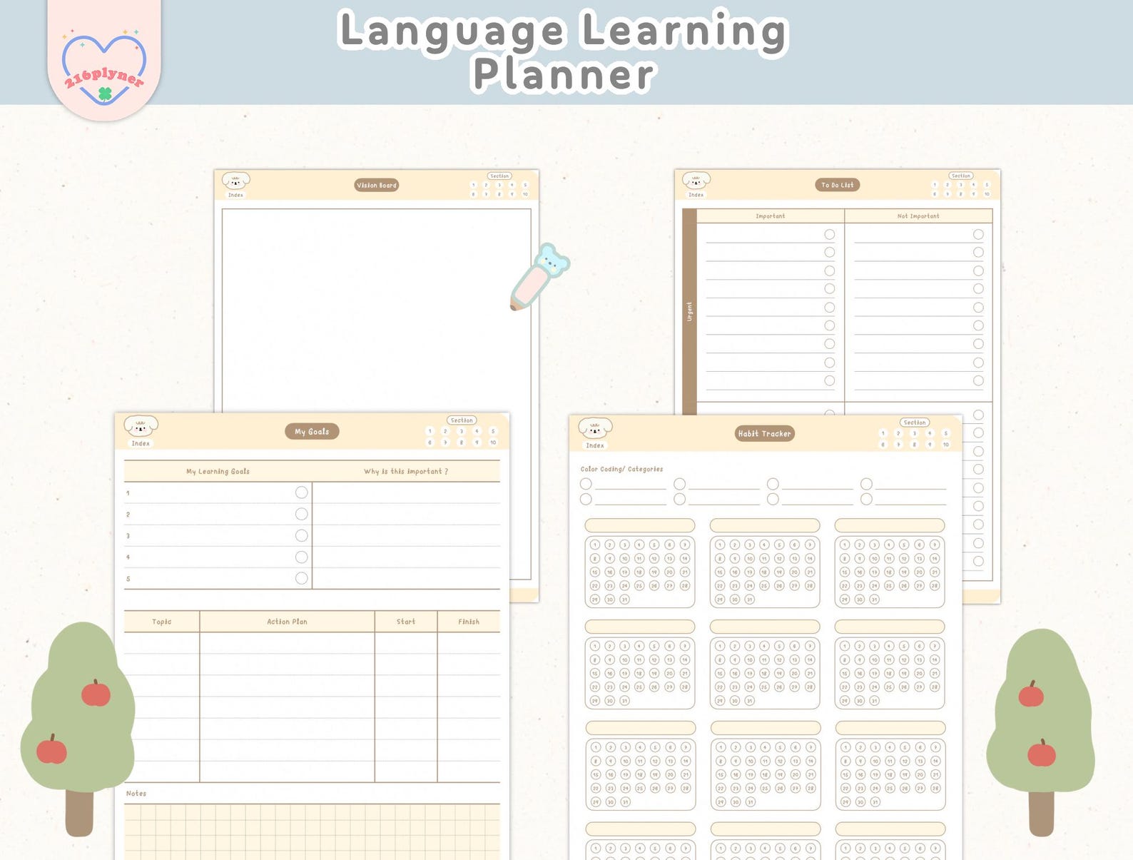 Language Learning Digital Notebook: Vocabulary & Grammar Templates (PDF ...