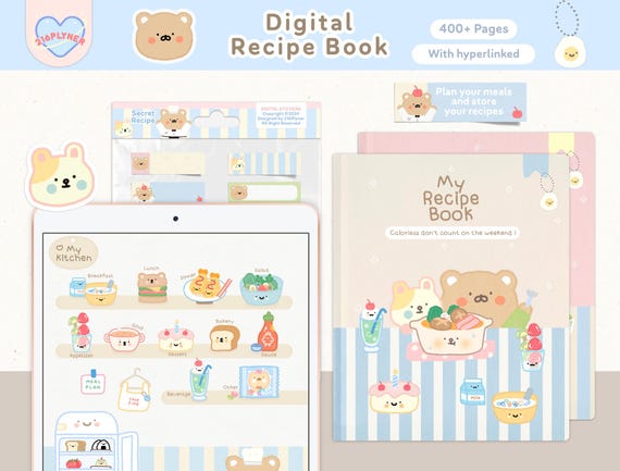 Cute Digital Recipe Book for Goodnotes | Recipe journal, Recipe planner, Meal planner, Cook book, Food trackers, Recipe book templates