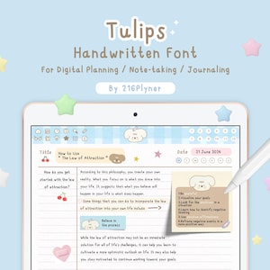 Tulipes | Jolie police manuscrite pour la planification numérique et la prise de notes | Procreate polices | Polices Goodnotes | Polices de caractère | Police d'écriture manuscrite