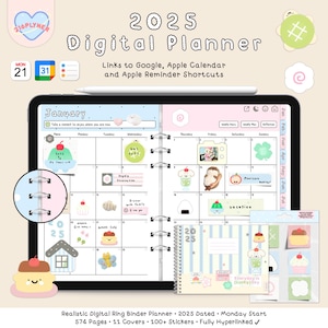 2025 Digital Planner, Ring binder planner, Daily Planner, Weekly Planner, GoodNotes & Notability Planner, iPad Planner, Integração, Adesivo