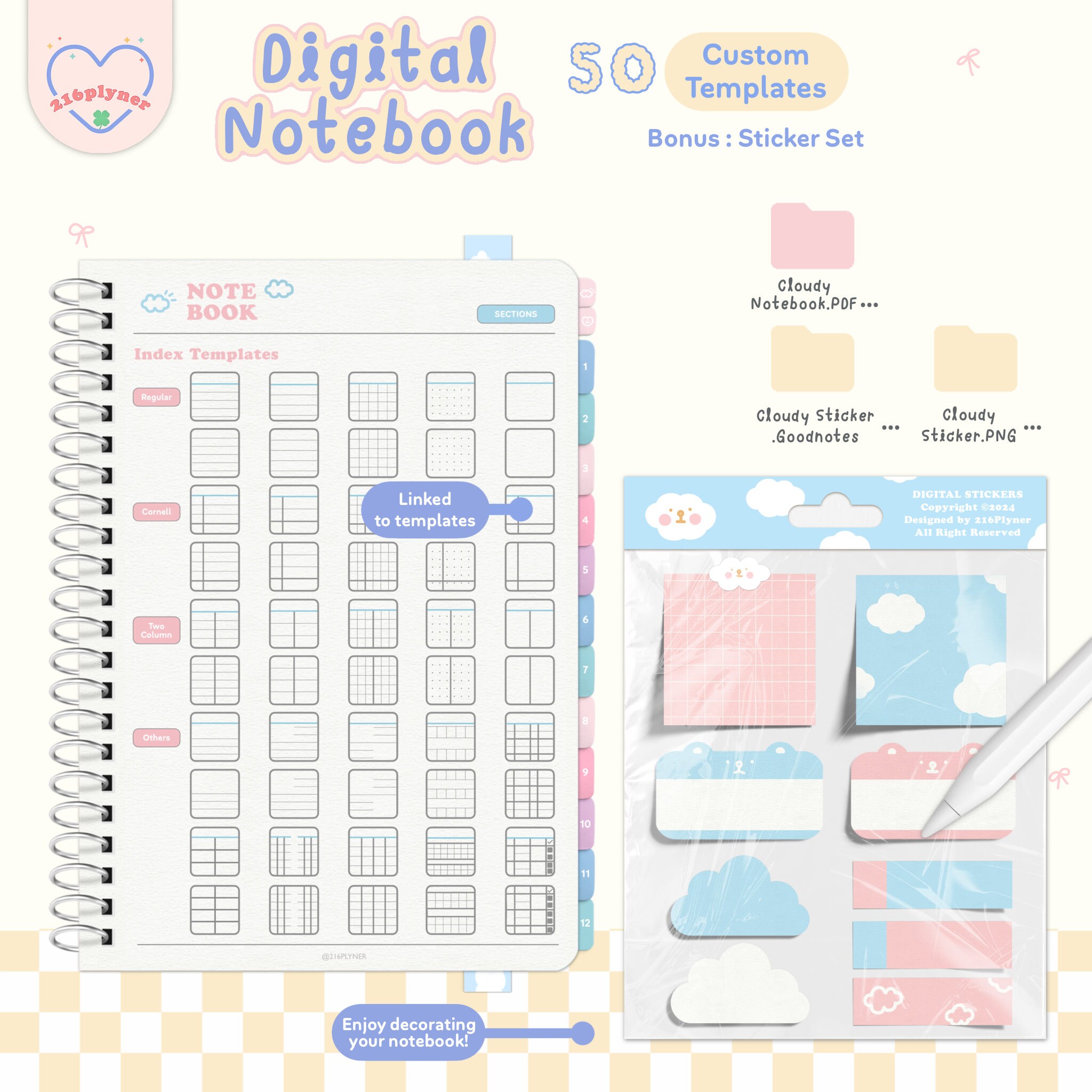 デジタル ノートブック | メモを取るためのデジタル ノート テンプレート | ノートブック テンプレート | iPad ノートブック |  Goodnotes ノートブック + ステッカー パック - Etsy 日本