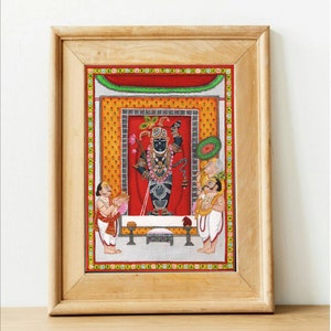 Handpainted Miniature Pichwai Painting: Shreenathji Krishna Temple Art