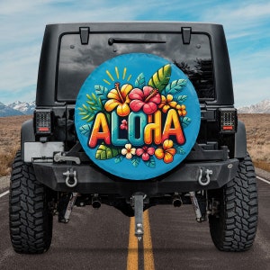 Aloha Summer Spare Tire Cover, Hibiscus Spare Tire Cover, Hawaiian Flower Spare Tire Cover, Summer Break Gift, Tropical Spare Tire Cover