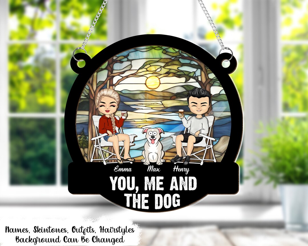 Cat Lovers Couple On Truck You Me And The Dog Cats Personalized Acrylic Car Hanger Designed By