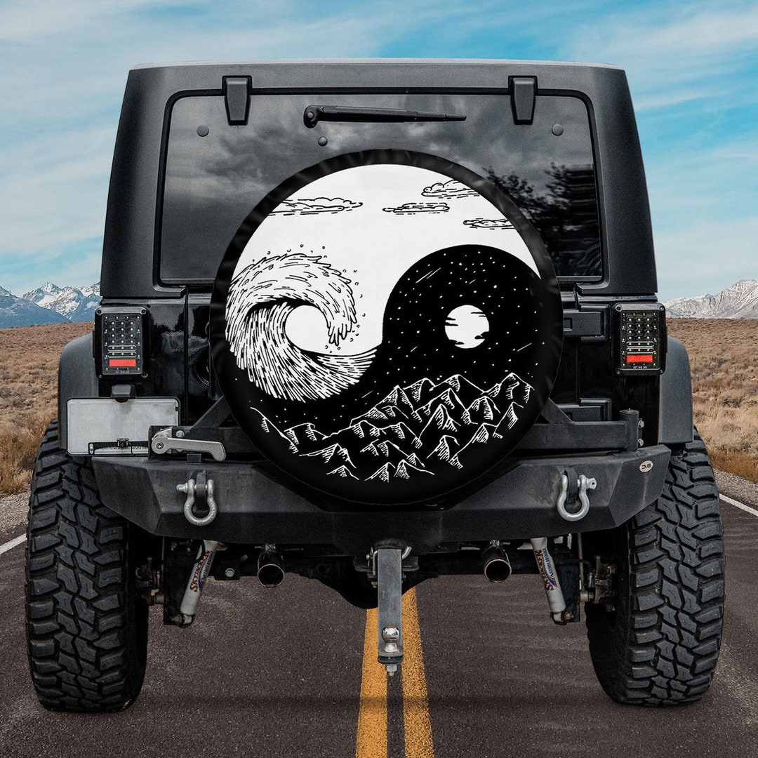 Spare Tire Cover for Camper, Wave and Mountains Ying Yang Spare Tire