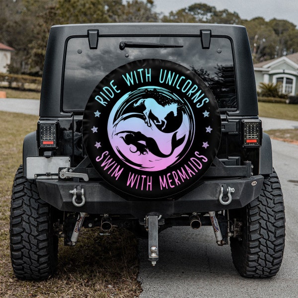 Ride With Unicorns Swim With Mermaids Spare Tire Cover With Or Without Back Camera Hole, Spare Tire Cover Yin Yang, Gifts For Yoga Teacher