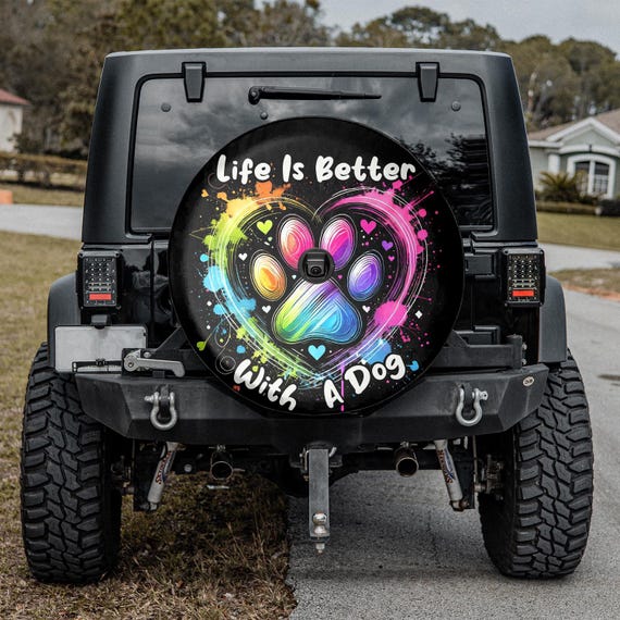Tire Cover Central Paws Rainbow Spare tire Cover (Custom Made to Your tire Size-See menu) : Tire Cover Central Paws Rainbow Spare tire Cover