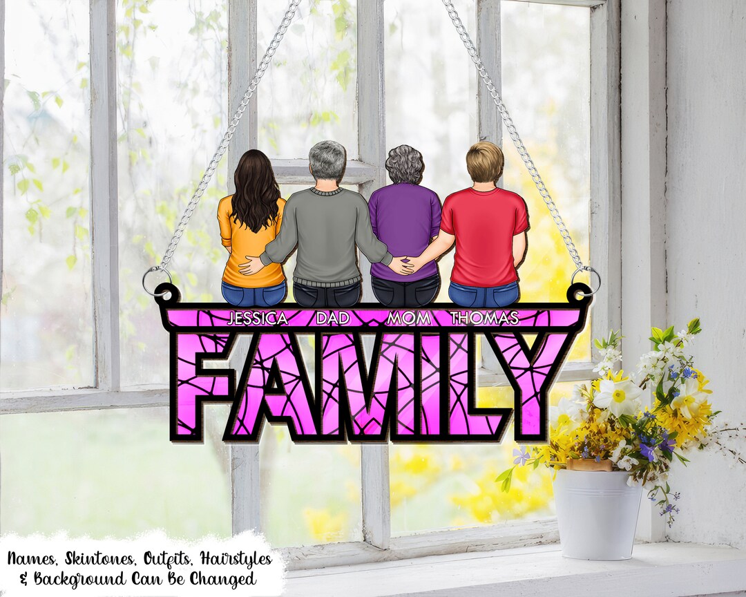 Personalized Window Hanging Suncatcher Ornament, Big Family Sitting Together, Our Little Family ...
