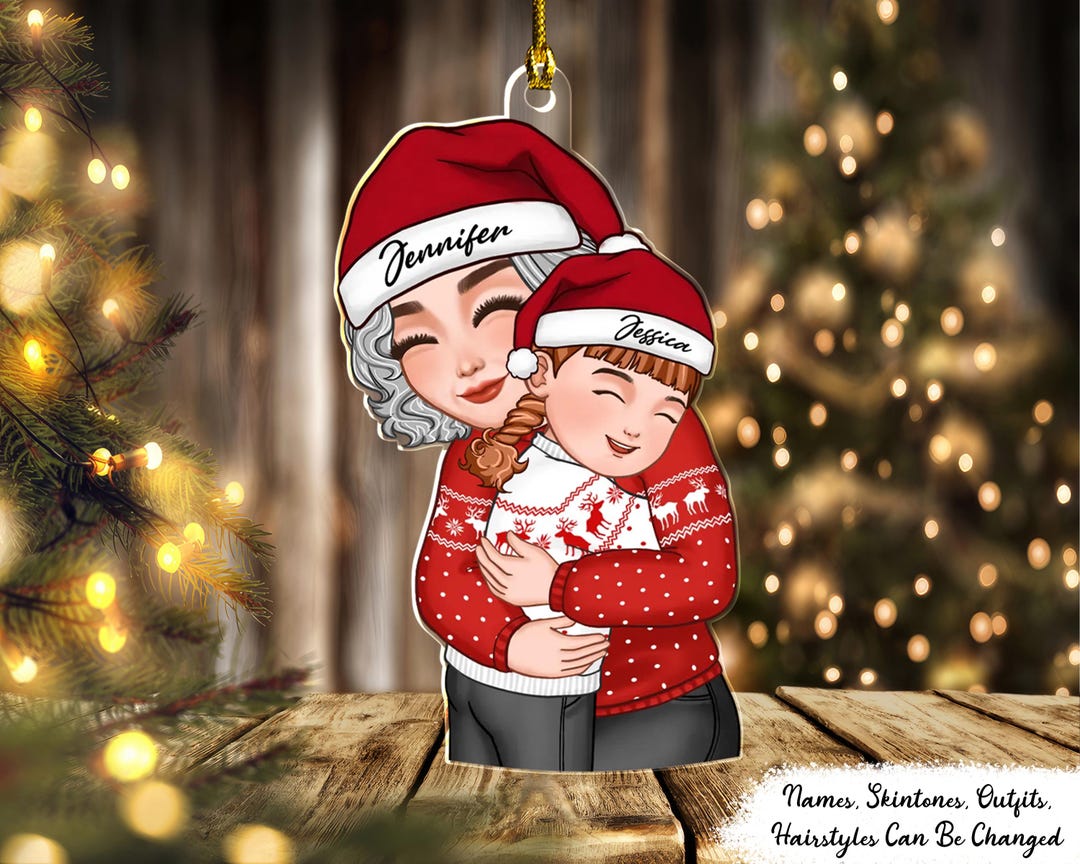Custom Grandma & Grandchild Hug Ornament - Personalized 2024 Christmas Tree Decor Keepsake