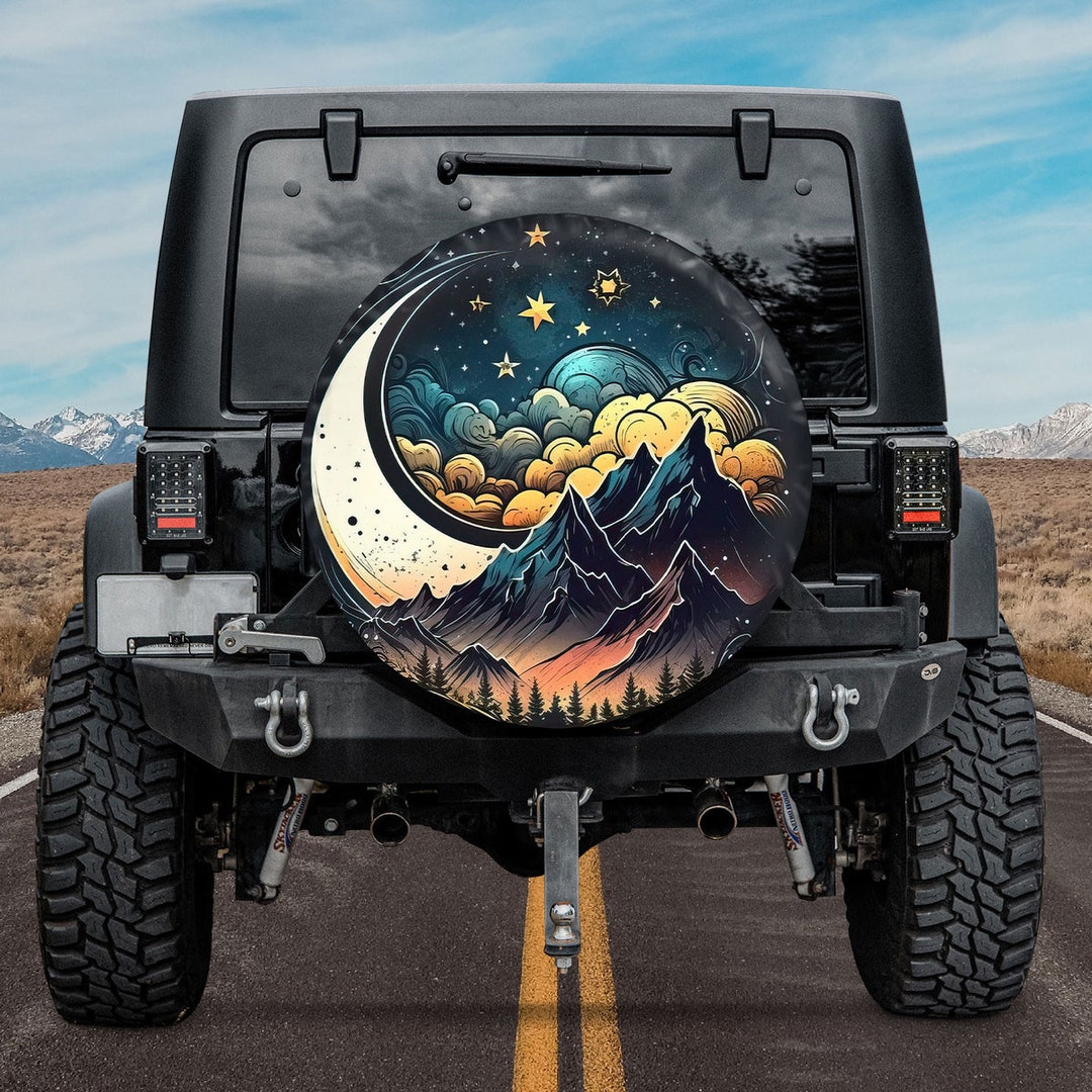 Mountains and Moon Spare Tire Cover, Mountain Landscape Spare Tire ...