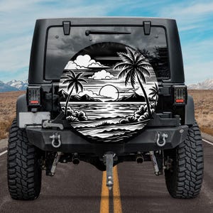 Sunset Palm Trees Tropical Spare Tire Cover, Ocean Beach Spare Tire Cover, Chasing Sunsets, Tropical Coastal Spare Tire Cover, Summer Gift