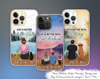 Life Is Better With Fur Babies Personalized Clear Phone Case, Fur Mom Phone Case, Vet Tech Veterinarian Gift, Gift For Dog Lover, Pet Lover