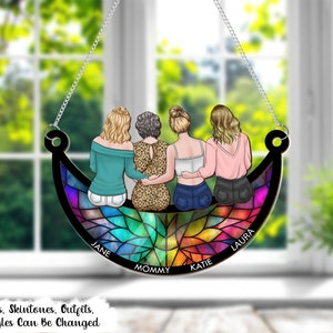 Personalized Window Hanging Suncatcher Ornament, Mom, Children Sitting On The Moon, Mother's Day Gifts From Kids,Daughter In Law,Son,Husband