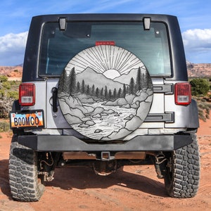 Spare Tire Cover For Camper, The Mountains View Spare Tire Cover With or Without Camera Hole, Tire Cover For Trailers, CRV, Bronco
