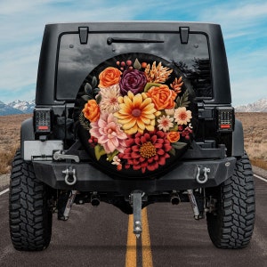 Faux Embroidery Spare Tire Cover, Fall Florals Spare Tire Cover, Wildflower Botanical Spare Tire Cover, Floral Car Accessories Women Boho